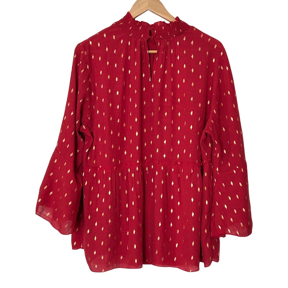 Cato Boho Flowy Peasant Bell Sleeve Blouse - 18/20W - Crimson Red, Gold - Picture 4 of 12